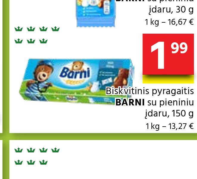 Biskvitinis pyragaitis BARNI su pieniniu įdaru, 150 g