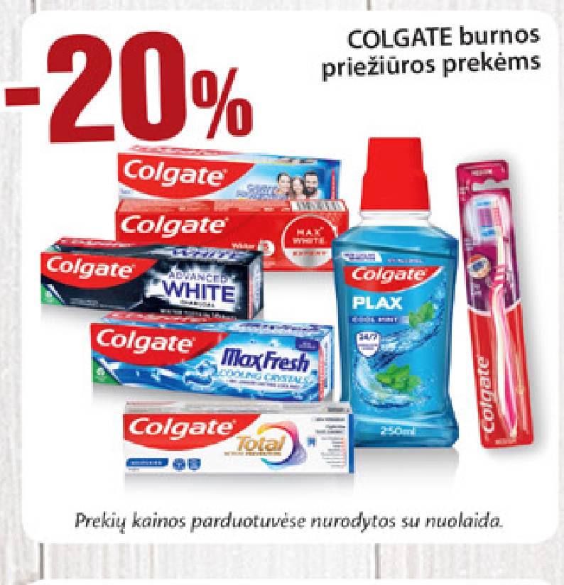 COLGATE burnos priežiūros prekėms