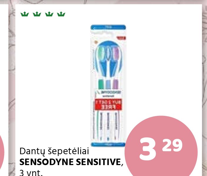 Dantų šepetėliai SENSODYNE SENSITIVE, 3 vnt