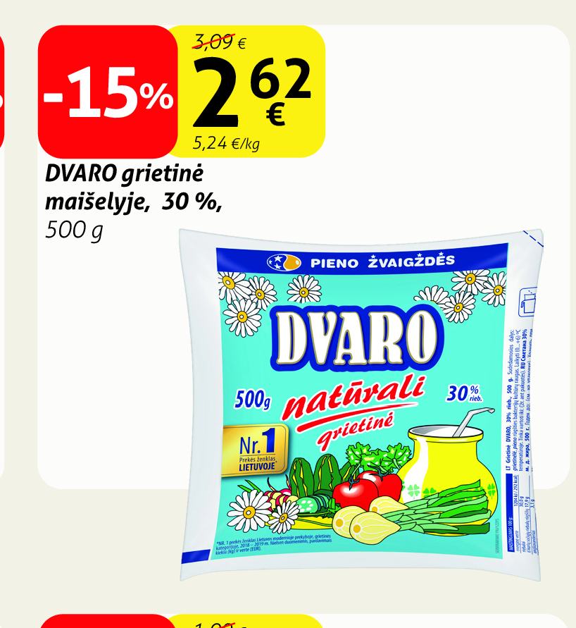 DVARO grietinė maišelyje, 500 g