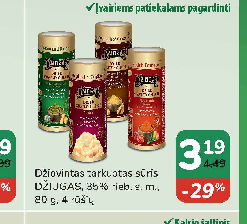 Džiovintas tarkuotas sūris DŽIUGAS, 80 g