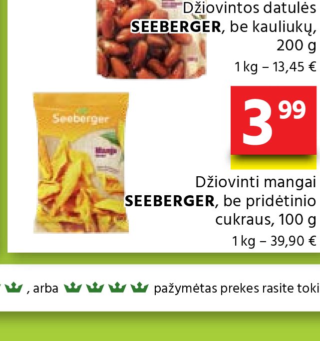 Džiovinti mangai SEEBERGER, 100 g