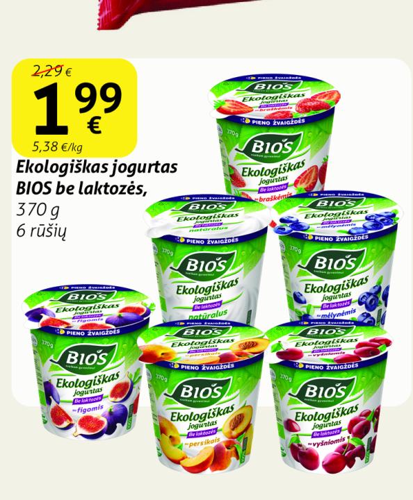 Ekologiškas jogurtas BIOS be laktozės, 370 g