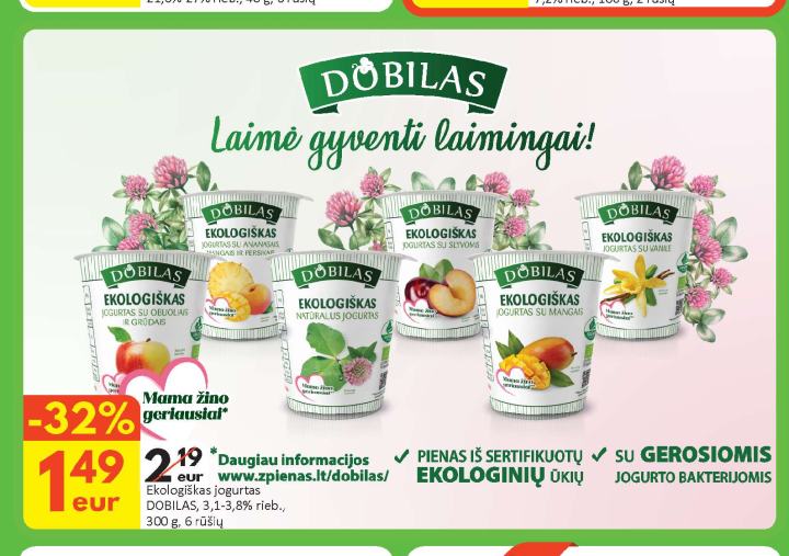 Ekologiškas jogurtas DOBILAS, 300 g
