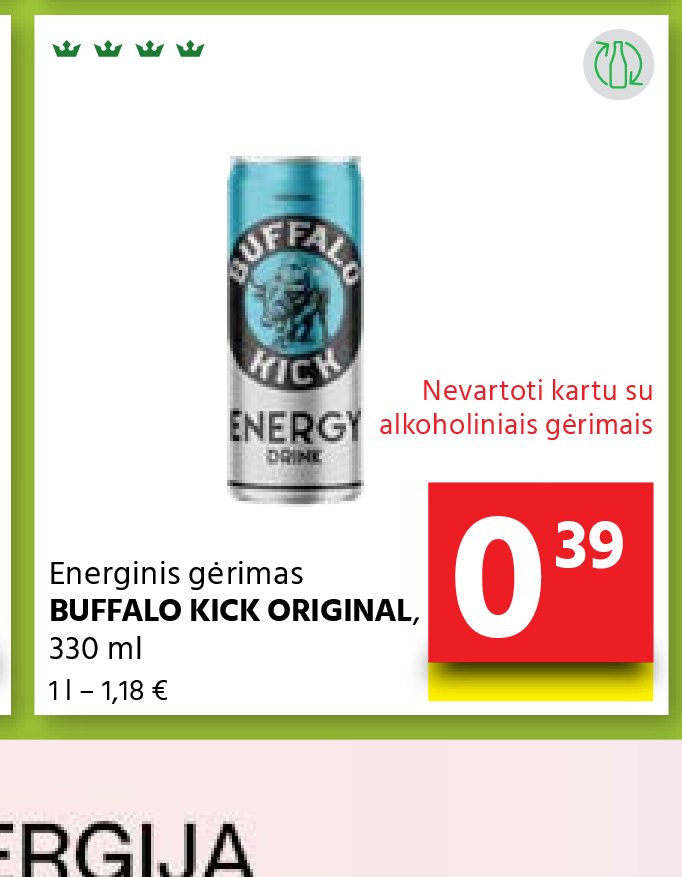 Energinis gėrimas BUFFALO KICK ORIGINAL, 330 ml