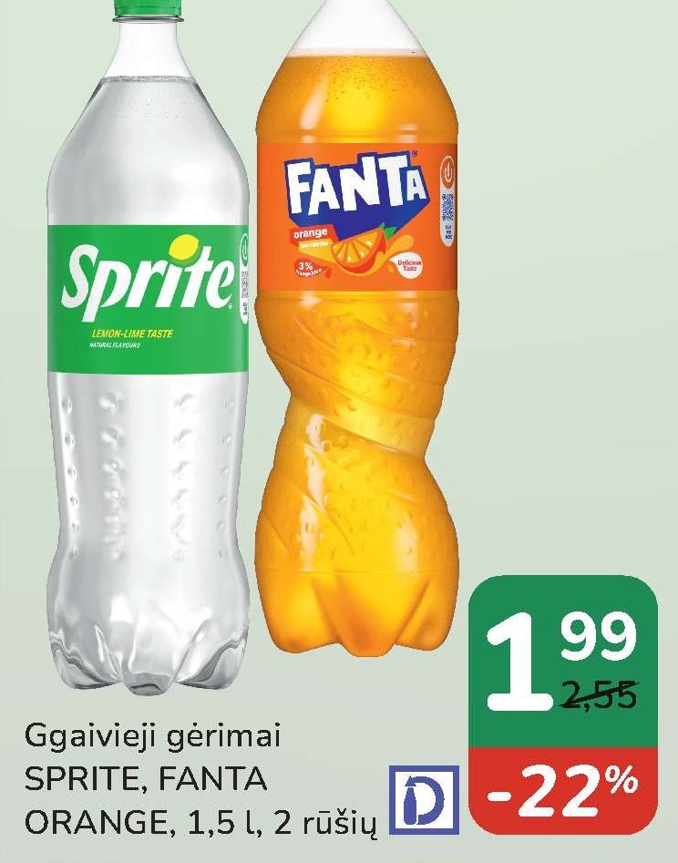 Gaivieji gėrimai SPRITE, FANTA ORANGE, 1.5 l