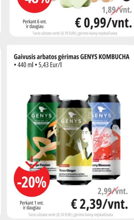 Gaivusis arbatos gėrimas GENYS KOMBUCHA, 440 ml