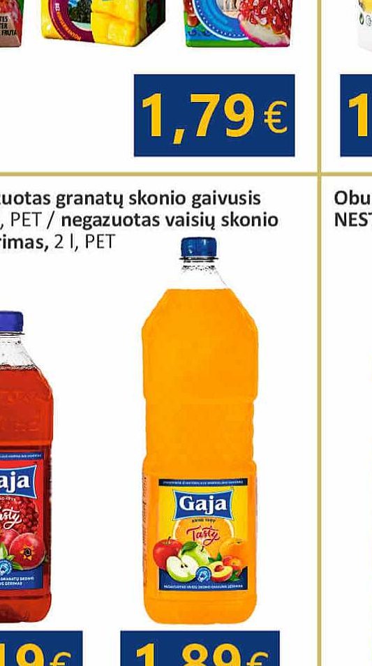 GAJA negazuotas vaisių skonio gaivusis gėrimas, 2 l