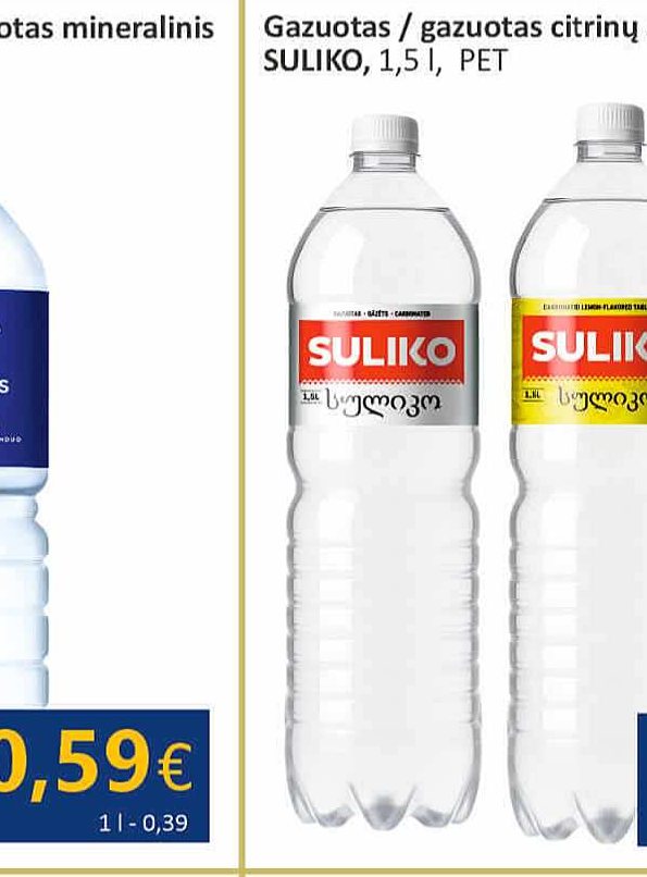 Gazuotas / gazuotas citrinų sk. stalo vanduo SULIKO, 1.5 l