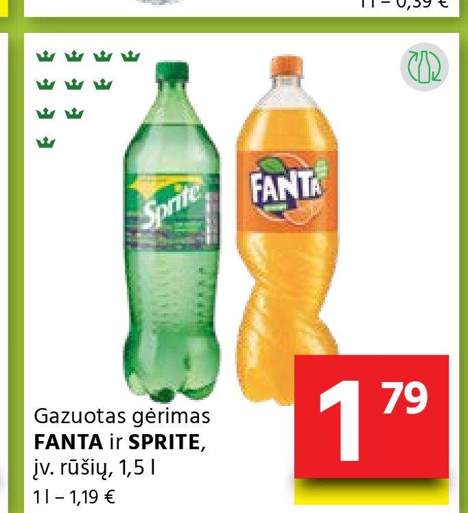 Gazuotas gėrimas FANTA ir SPRITE, 1.5 l