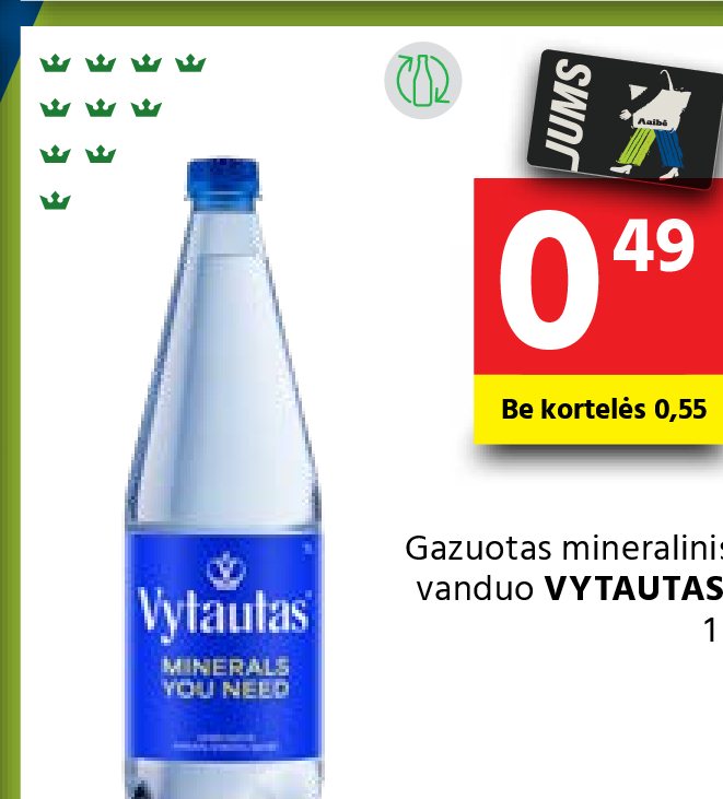 Gazuotas mineralinis vanduo VYTAUTAS, 1 l