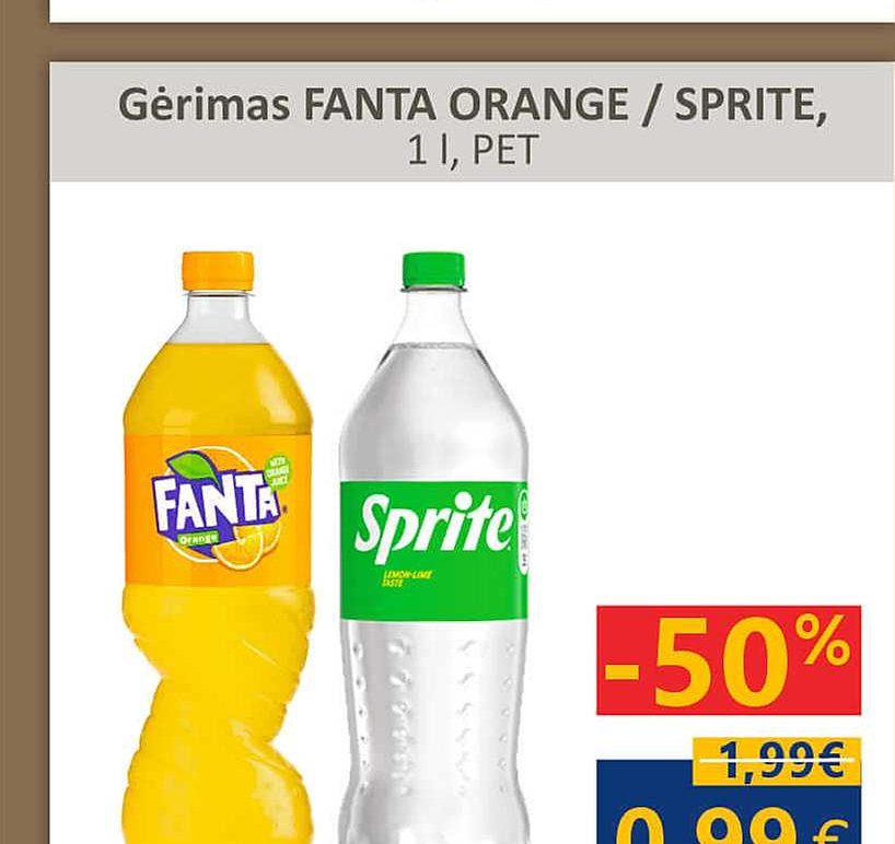 Gėrimas FANTA ORANGE / SPRITE, 1 l