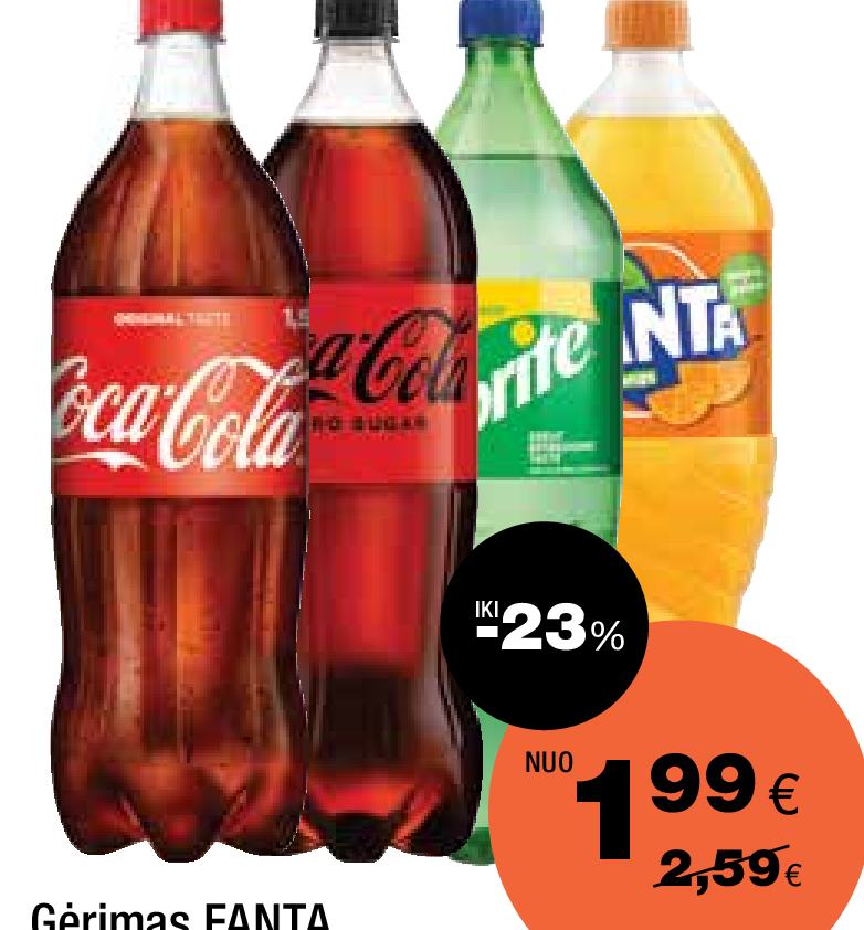 Gėrimas FANTA, SPRITE, COCA COLA, 1.5 l