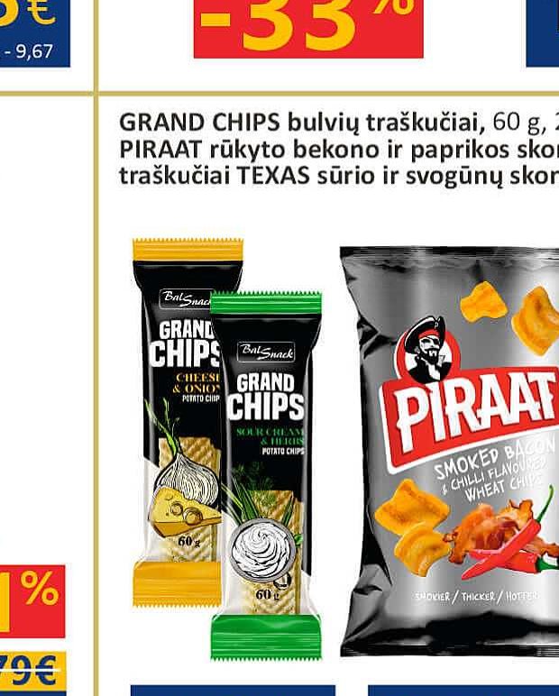 GRAND CHIPS bulvių traškučiai, 60 g