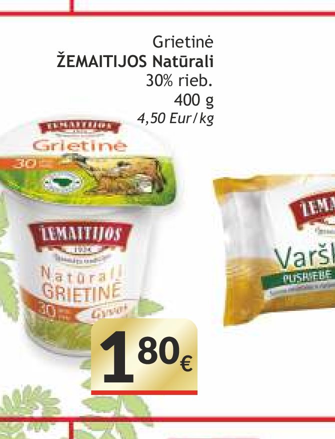 Grietinė ŽEMAITIJOS Natūrali, 400 g