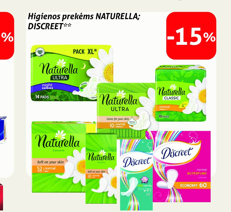 Higienos prekėms NATURELLA; DISCREET