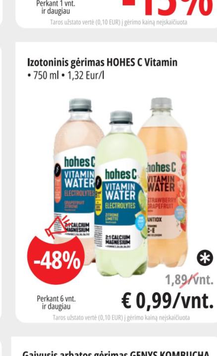 Izotoninis gėrimas HOHES C Vitamin Water, 750 ml
