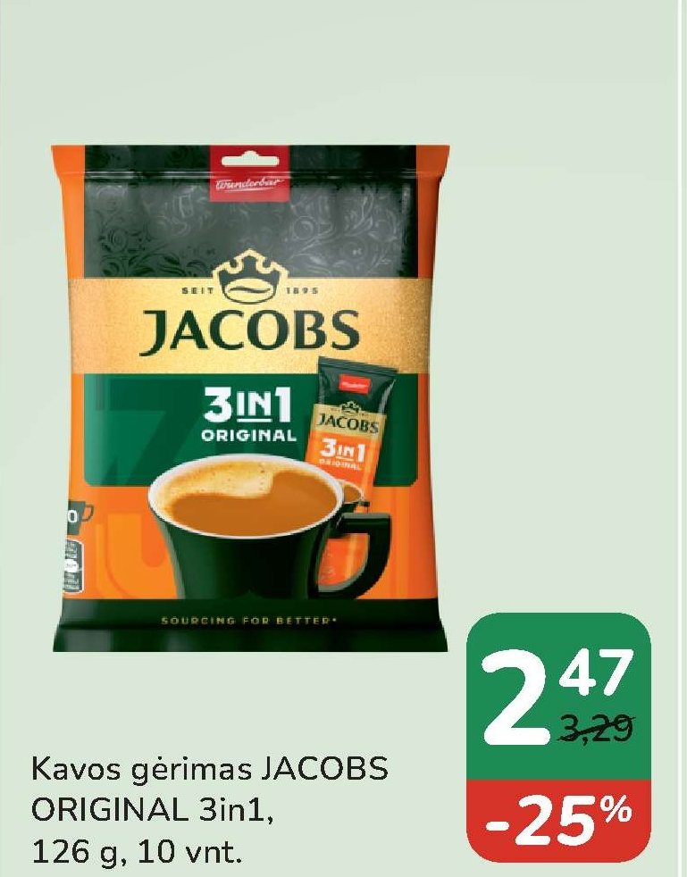 Kavos gėrimas JACOBS ORIGINAL 3in1, 126 g