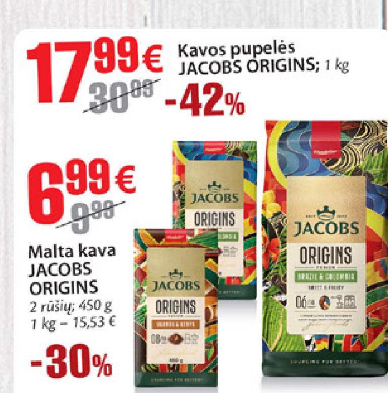 Kavos pupelės JACOBS ORIGINS, 1 kg