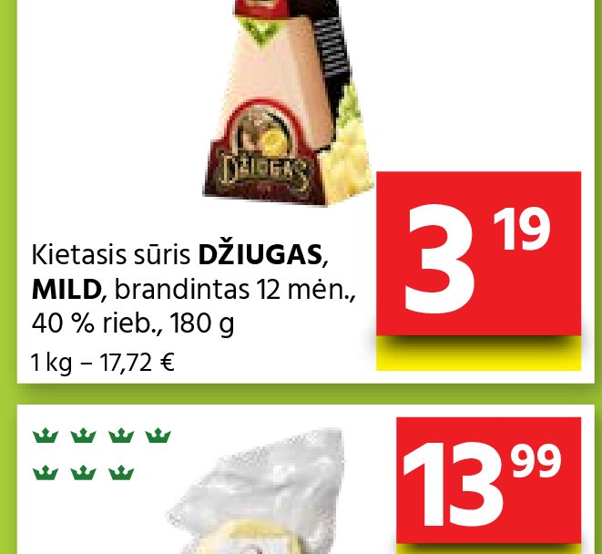 Kietasis sūris DŽIUGAS, MILD, 180 g