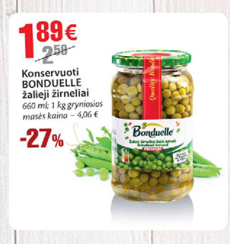Konservuoti BONDUELLE žalieji žirneliai, 660 ml