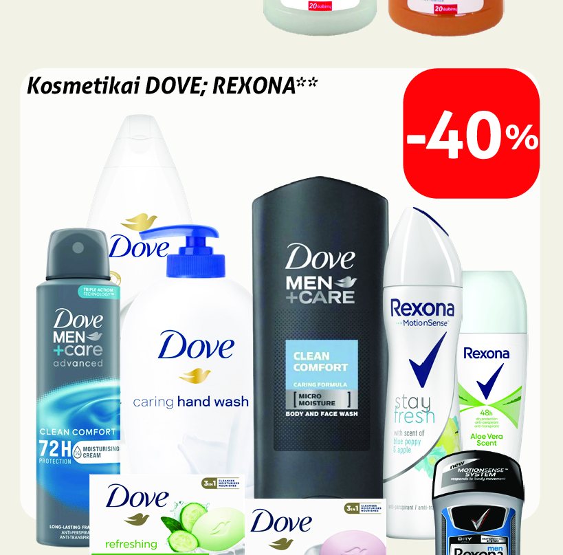 Kosmetikai DOVE; REXONA