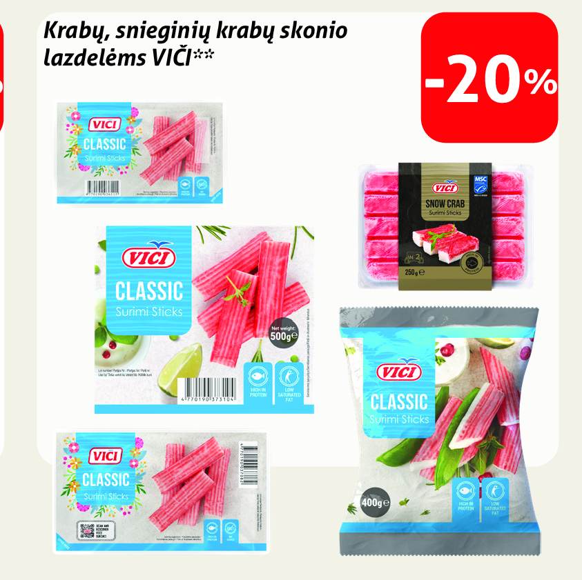 Krabų, snieginių krabų skonio lazdelėms VIČI