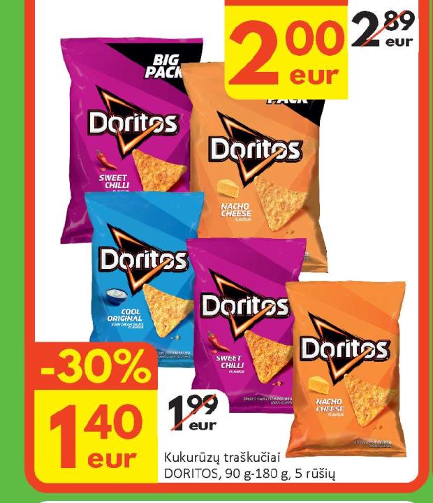 Kukurūzų traškučiai DORITOS, 90 g-180 g