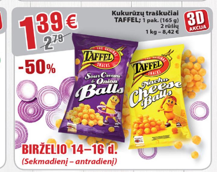 Kukurūzų traškučiai TAFFEL, 165 g