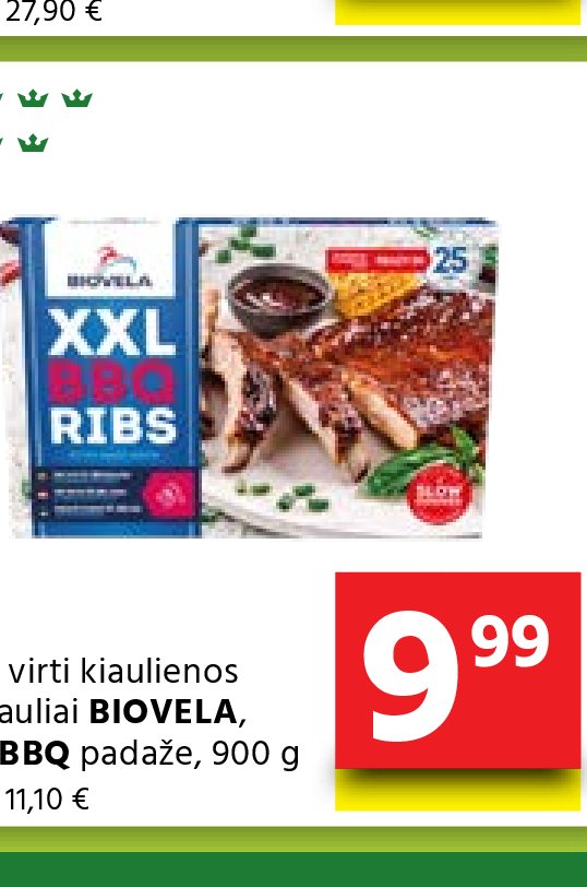 Lėtai virti kiaulienos šonkauliai BIOVELA, XXL BBQ padaže, 900 g
