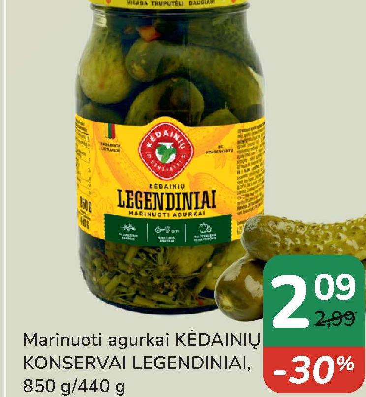 Marinuoti agurkai KĖDAINIŲ KONSERVAI LEGENDINIAI, 850 g