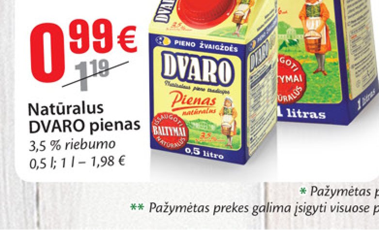Natūralus DVARO pienas, 0.5 l