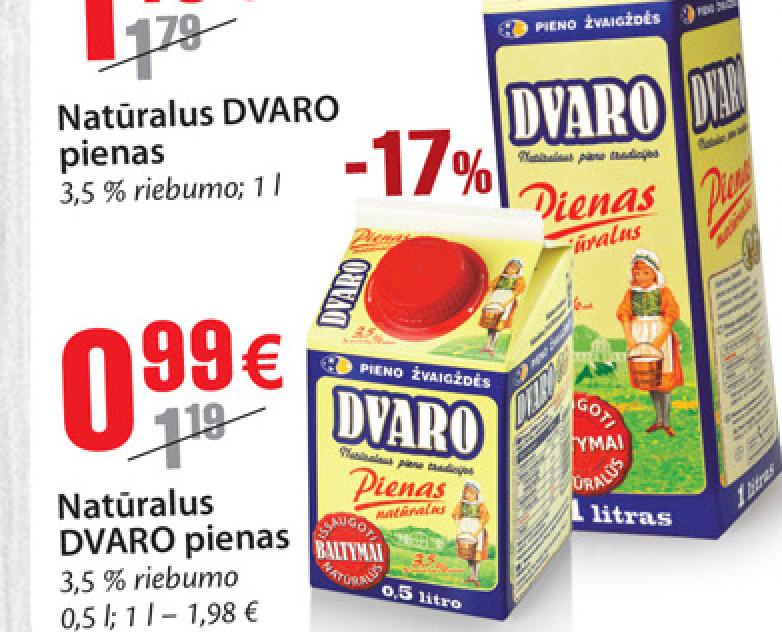 Natūralus DVARO pienas, 1 l
