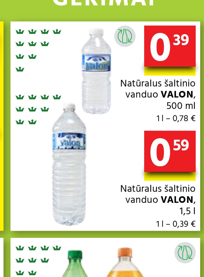 Natūralus šaltinio vanduo VALON, 500 ml