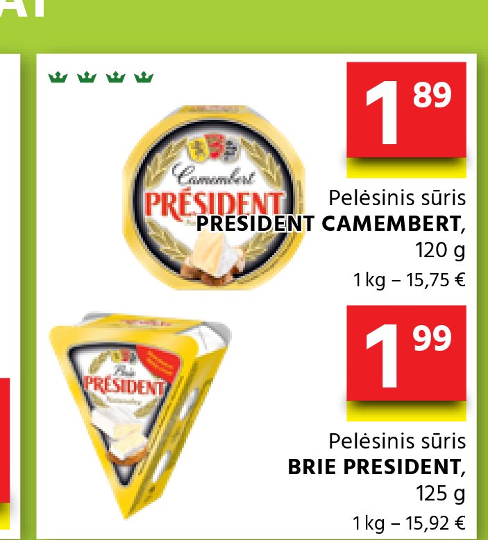 Pelėsinis sūris PRESIDENT CAMEMBERT, 120 g