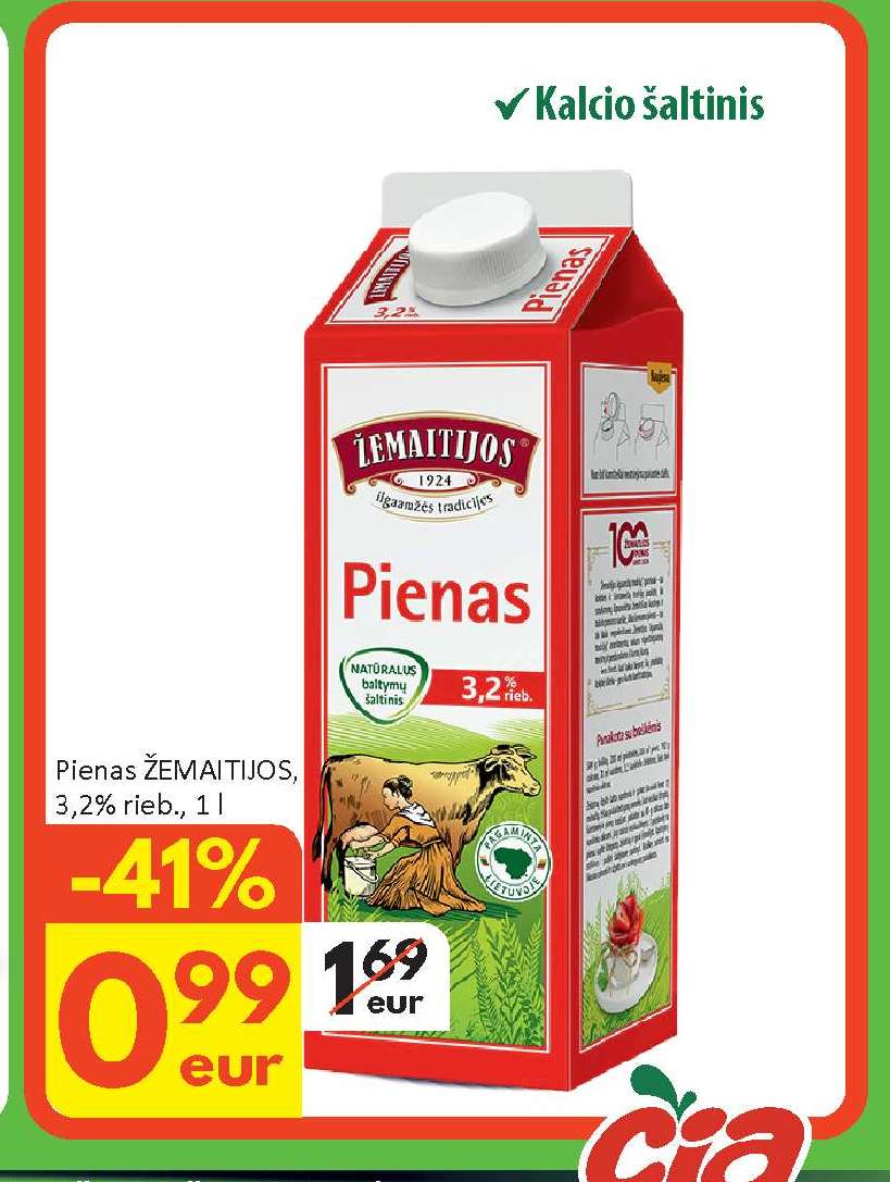 Pienas ŽEMAITIJOS, 1 l