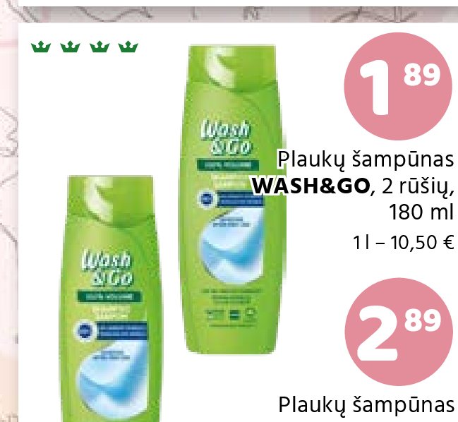 Plaukų šampūnas WASH&GO, 2 rūšių, 180 ml