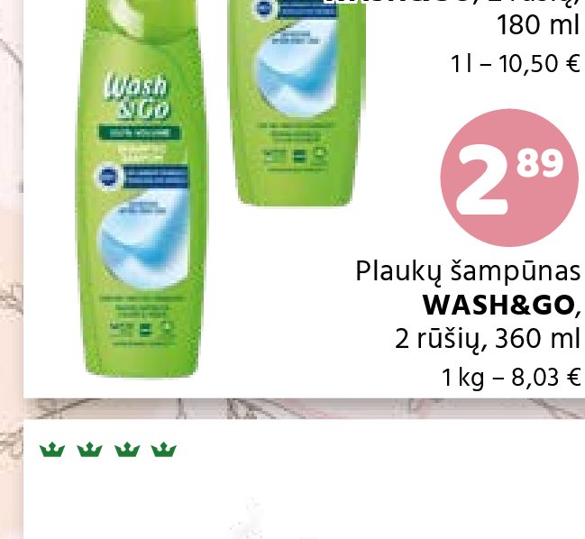 Plaukų šampūnas WASH&GO, 2 rūšių, 360 ml