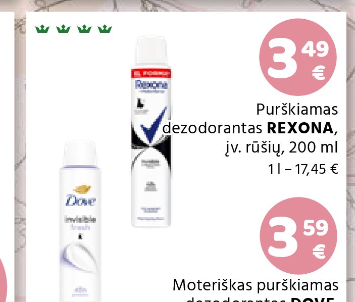 Purškiamas dezodorantas REXONA, įv. rūšių, 200 ml