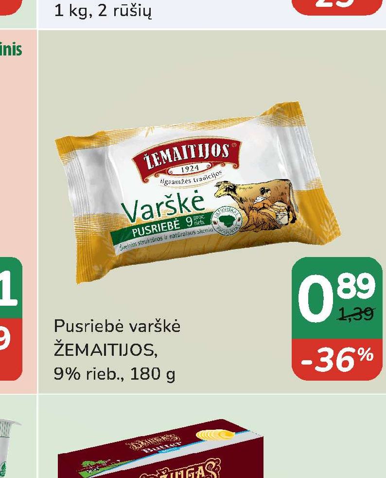 Pusriebė varškė ŽEMAITIJOS, 180 g