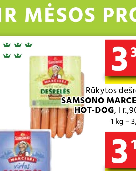 Rūkytos dešrelės SAMSONO MARCELĖS HOT-DOG, 900 g