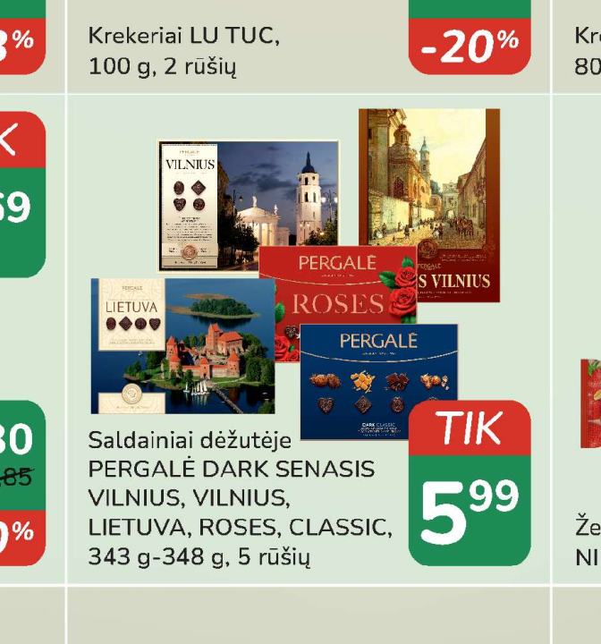 Saldainiai dėžutėje PERGALĖ DARK SENASIS VILNIUS, VILNIUS, LIETUVA, ROSES, CLASSIC, 343 g-348 g
