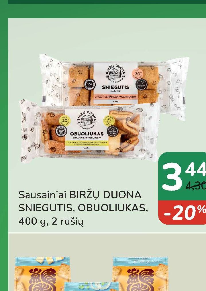 Sausainiai BIRŽŲ DUONA SNIEGUTIS, OBUOLIUKAS, 400 g