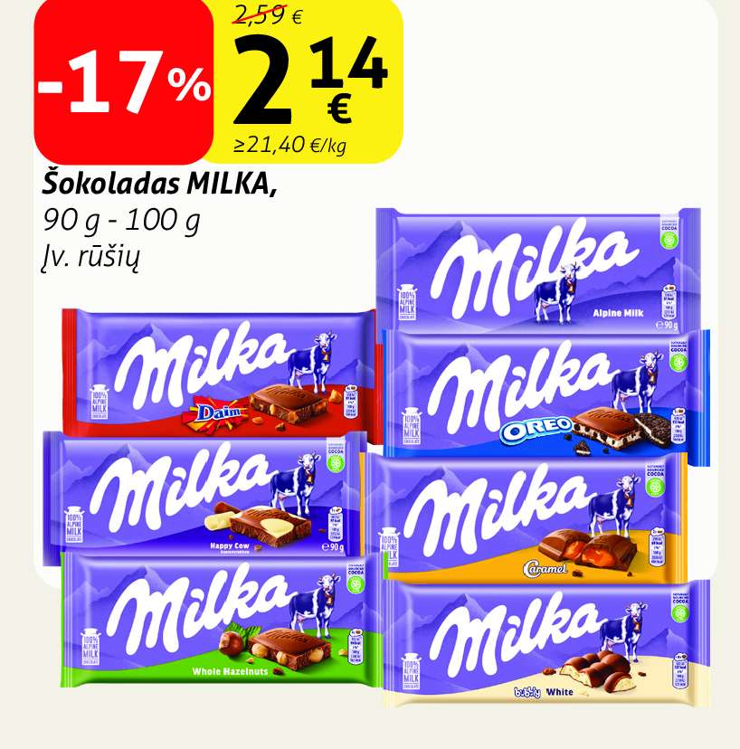 Šokoladas MILKA, 90 g - 100 g