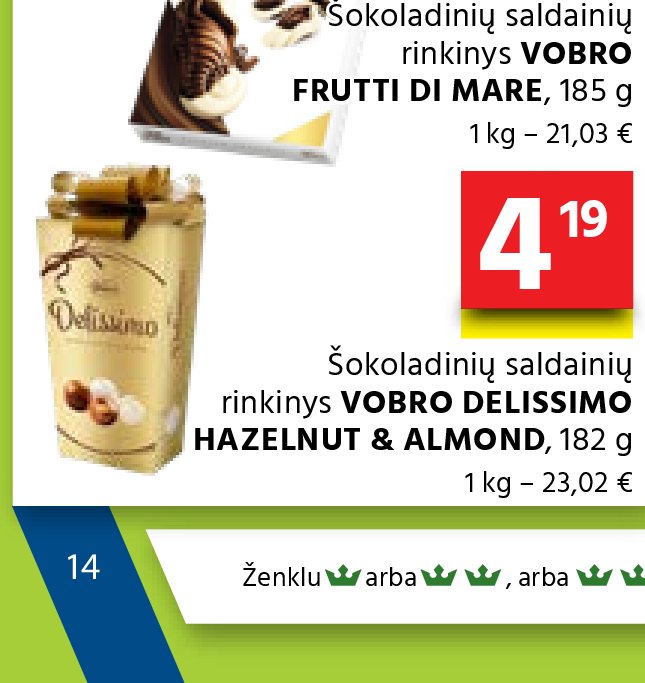 Šokoladinių saldainių rinkinys VOBRO DELISSIMO HAZELNUT & ALMOND, 182 g