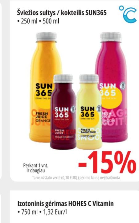 Šviežios sultys / kokteilis SUN365, 250 ml
