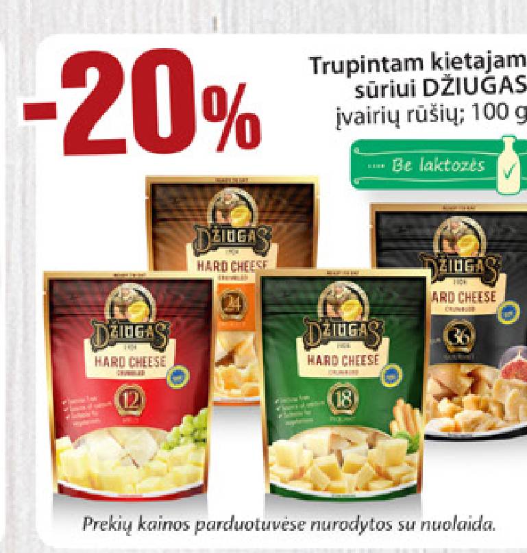 Trupintam kietajam sūriui DŽIUGAS, 100 g