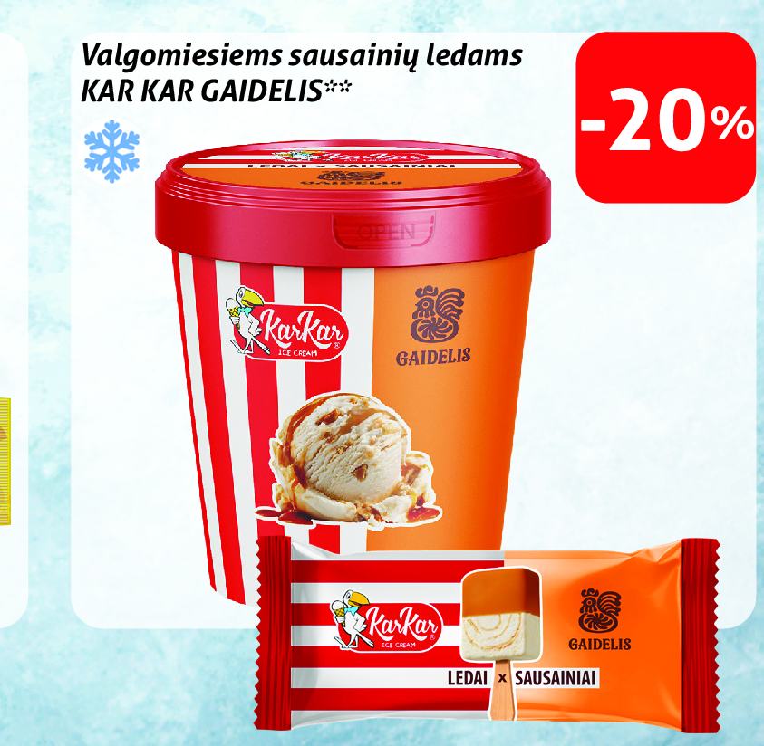 Valgomiesiems sausainių ledams KAR KAR GAIDELIS