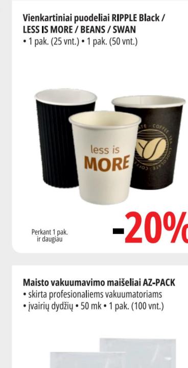 Vienkartiniai puodeliai RIPPLE Black / LESS IS MORE / BEANS / SWAN, 1 pak.